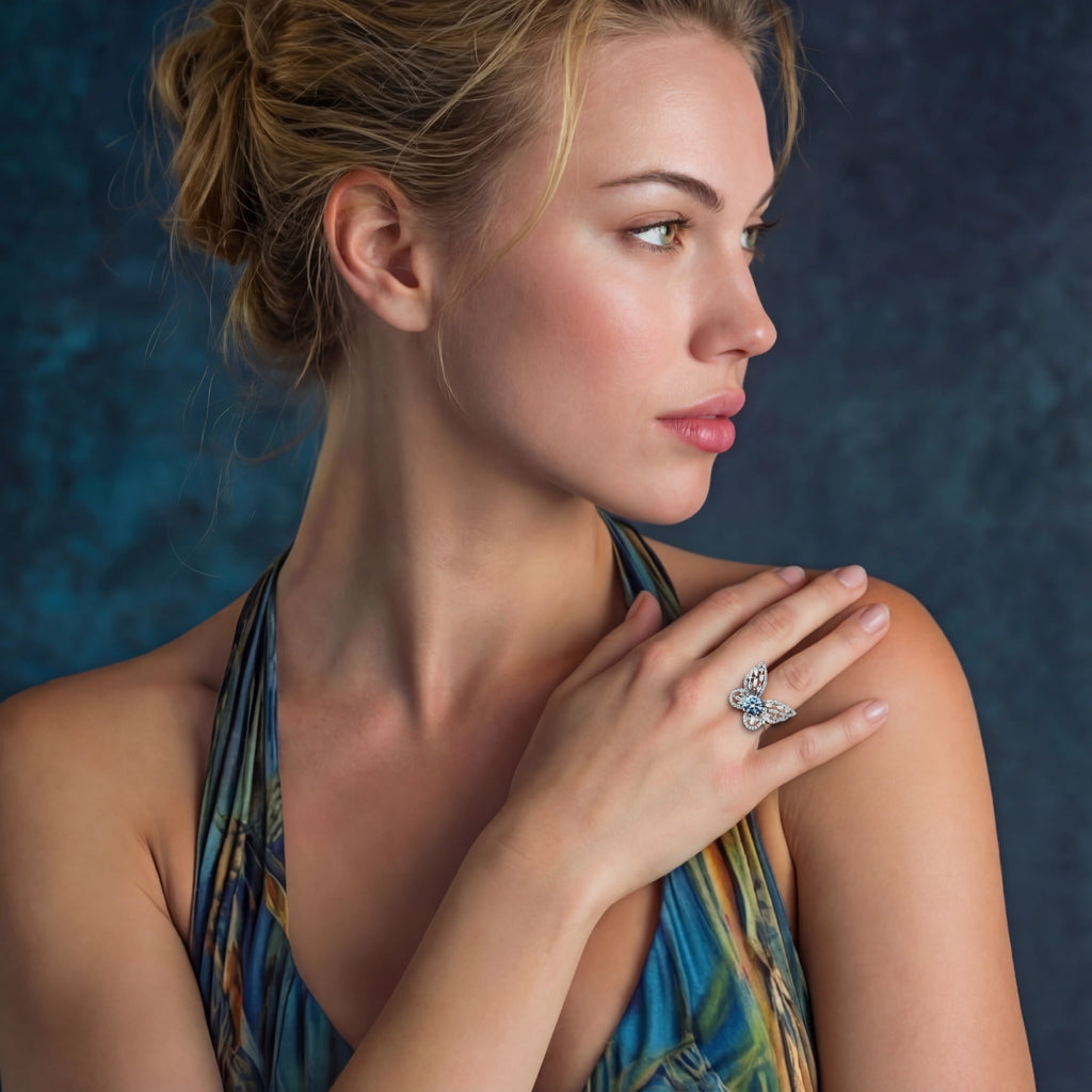 Bague Moissanite Papillon Bleu