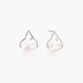 Silver mountain outline studs with baroque pearl and diamond accent on white background
