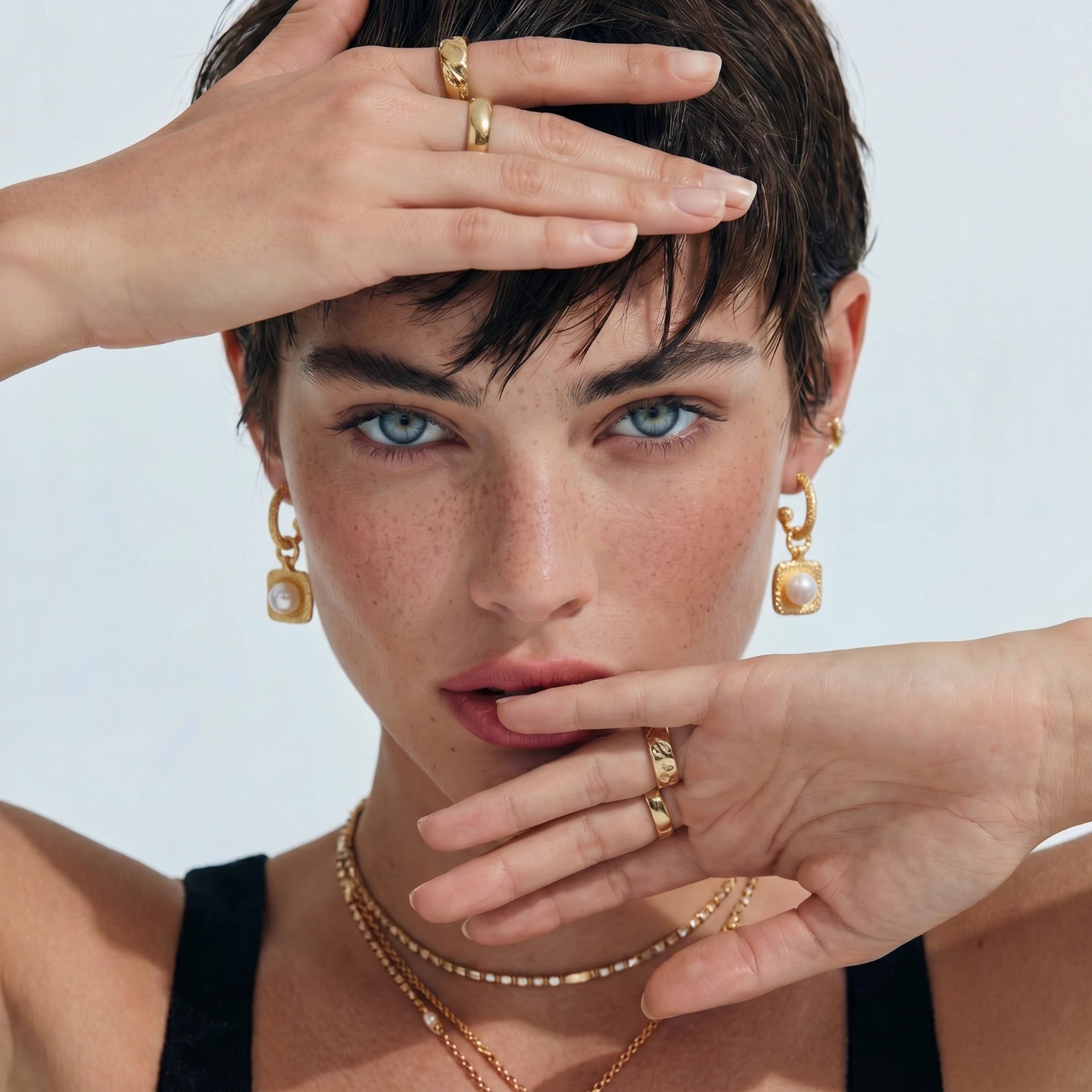 Golden Pearl Drop Hoops by Shaun's