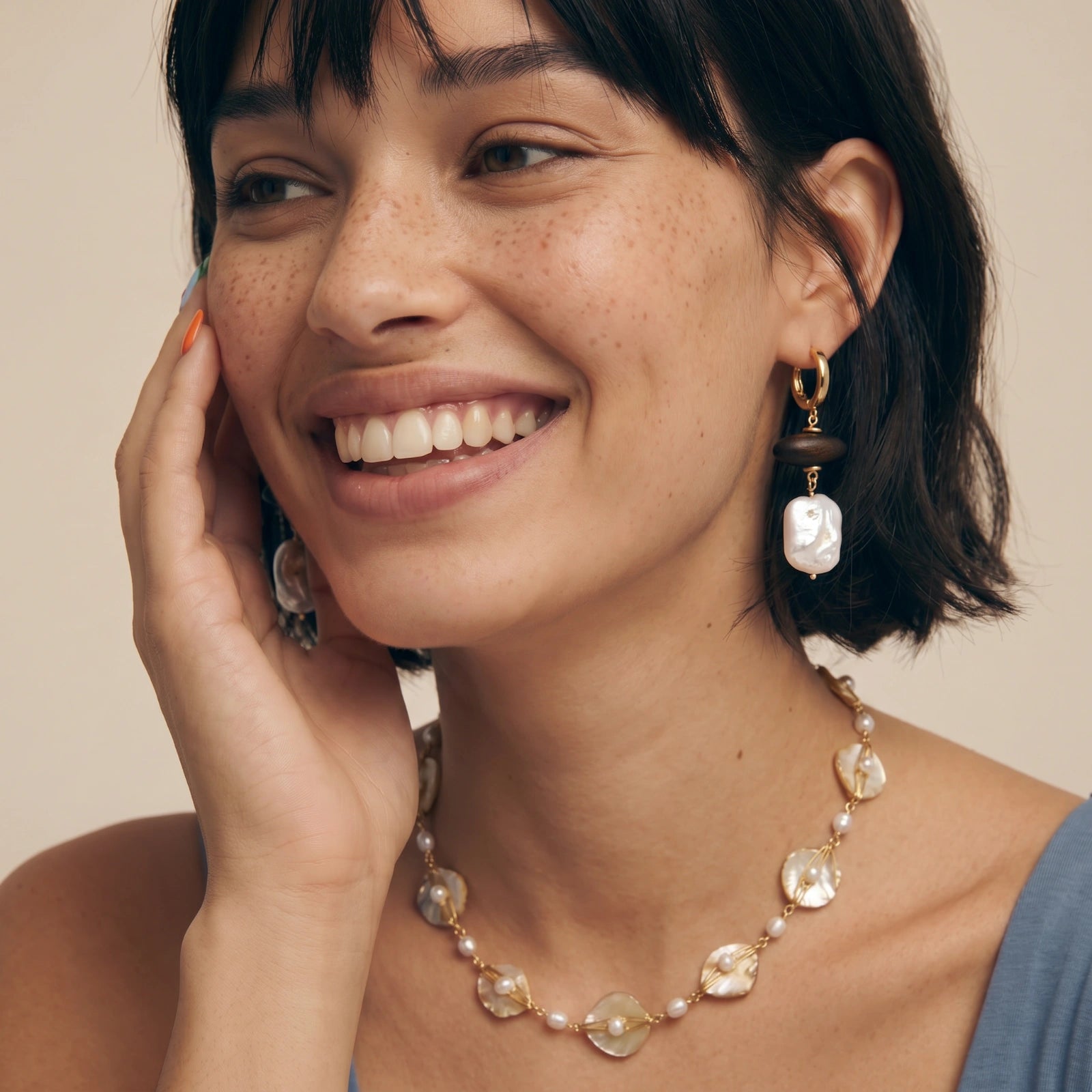 Golden Leaf Pearl Necklace by Shaun's
