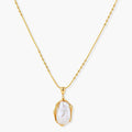 18K gold-plated sterling silver necklace with alternating bead chain and baroque pearl pendant on neutral background.
