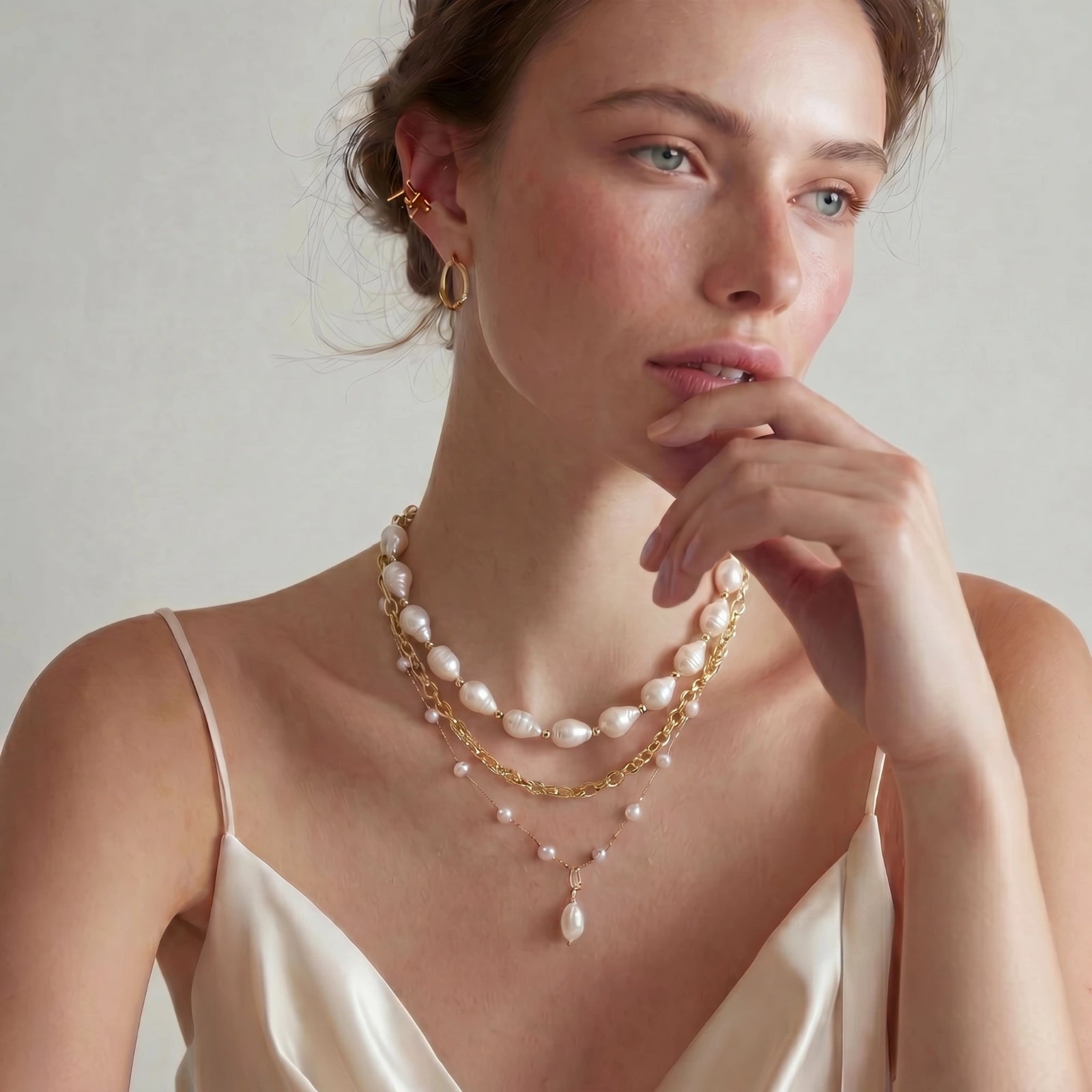 Golden Pearl Layers Necklace by Shaun's